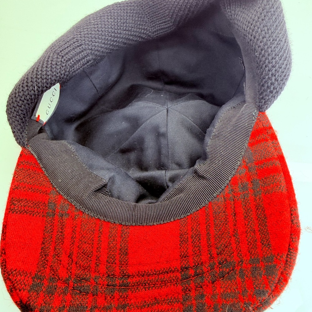 Gucci Red Tartan Plaid Pom-Pom Earflap Cap Baseball Hat - Picture 8 of 12